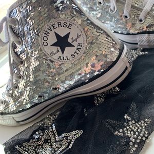 🐘 Converse Silver Sequin Hi Tops 7 🐘